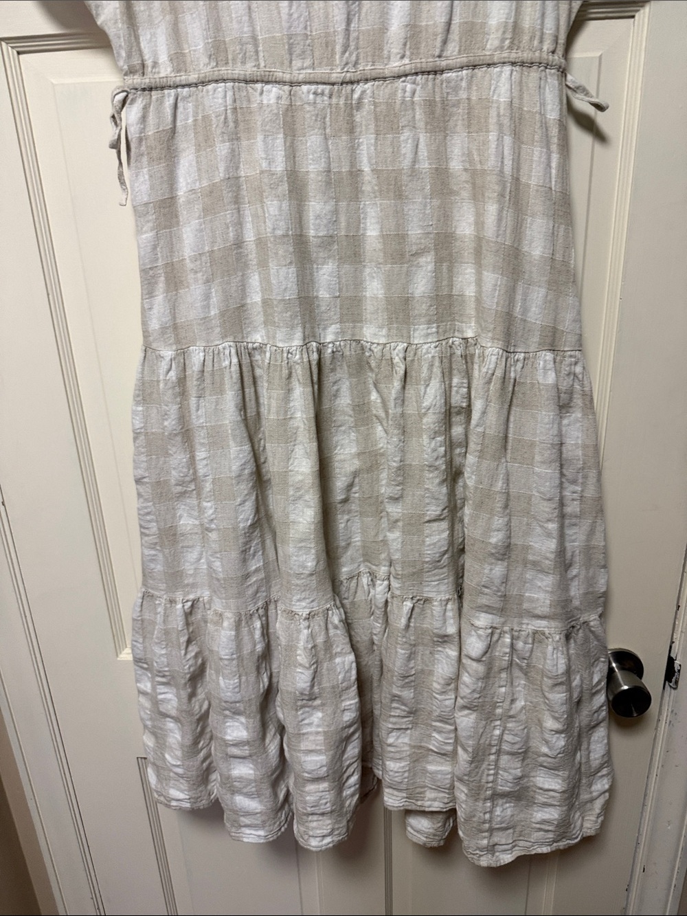 Madewell Neutral Plaid Button-Neck Linen Dress - Picture 8 of 9